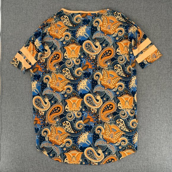 Lularoe Irma Paisley High & Low Tunic Top XS Short Sleeve Blue Orange Peach - Picture 9 of 10